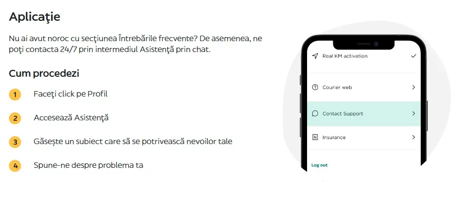 contact glovo prin aplicatie